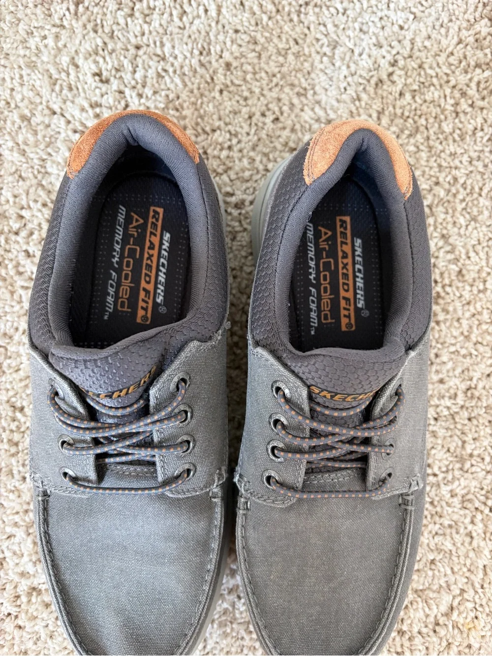 Skechers Men's Gray Canvas Boat Shoes with Brown Accent